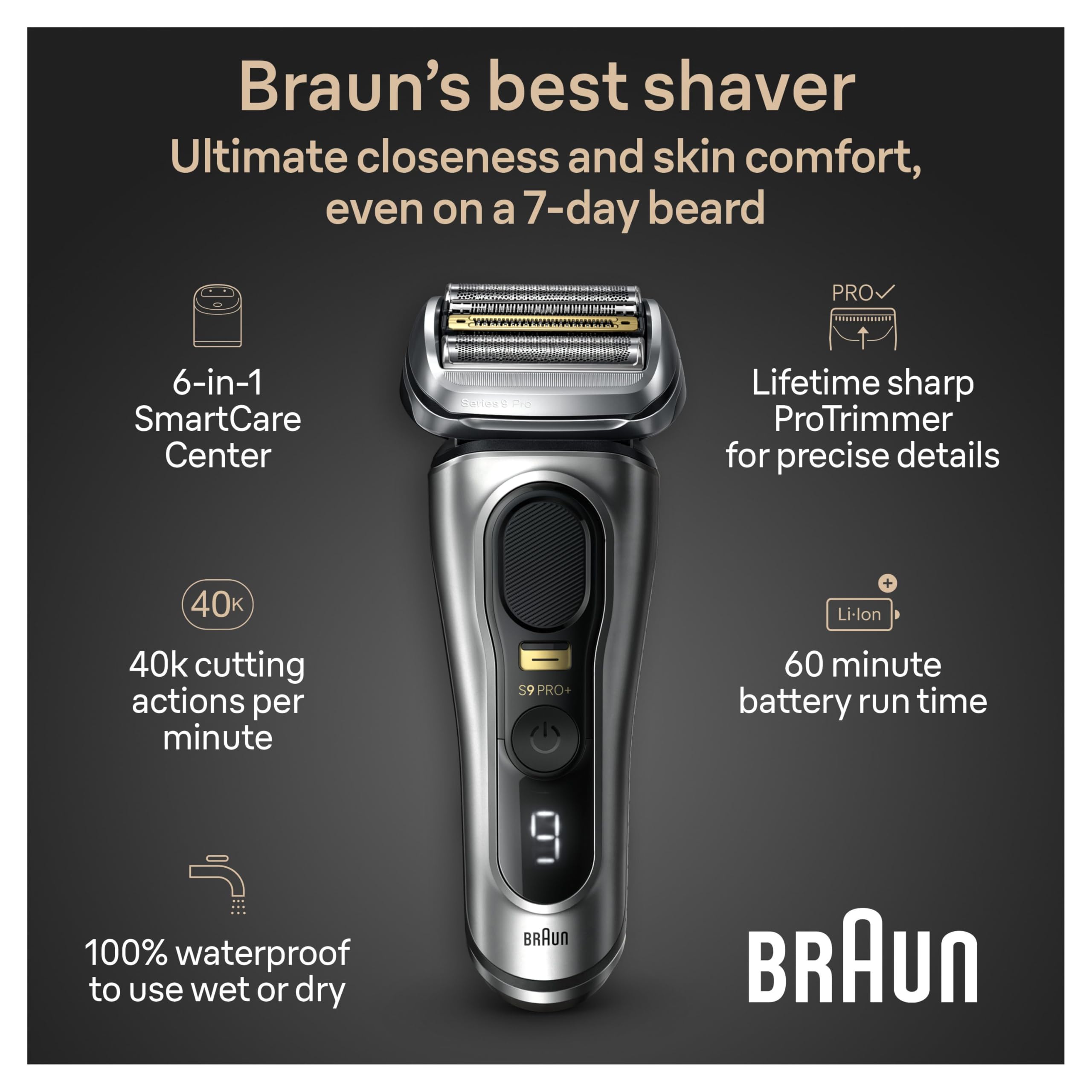 Amazon.co.jp: Braun Series 9 PRO+ 男性用電動カミソリ、5つのプロ
